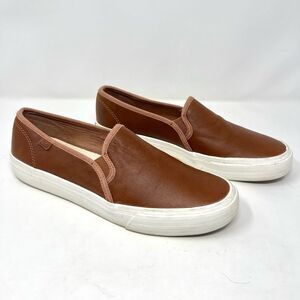 Keds Double Decker Cognac Brown Leather and White Slip On Loafer Sneaker 9.5